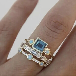 1 LEFT! 3 Piece Gold Rhinestone Ring Set